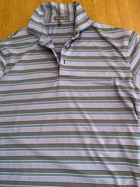 Peter Millar Lavender and Gray Striped Performance Polo